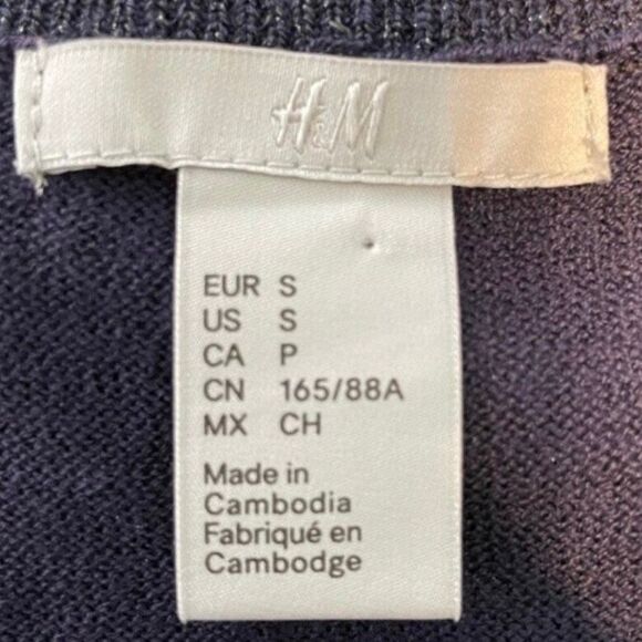 H&M Shimmer Thread Sweater Navy Blue Knit V-Neck Lightweight Long Sleeve S - Picture 4 of 5